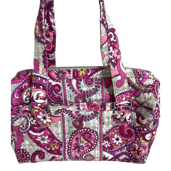 Vera Bradley Pink & Purple Paisley Quilted Tote Bag With Top Zipper Closure - Picture 3 of 12
